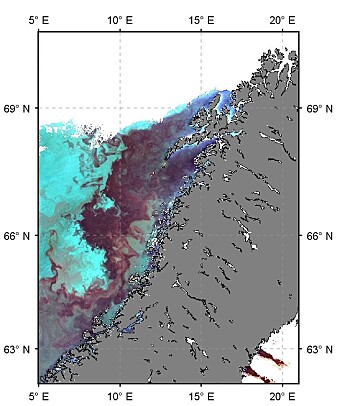 Satellittbilde som viser storskala virvelstrukturer (mesoscale eddies) fra våren 2018. (Foto: NEODAAS) Satellittbilde som viser storskala virvelstrukturer (mesoscale eddies) fra våren 2018. (Foto: NEODAAS)