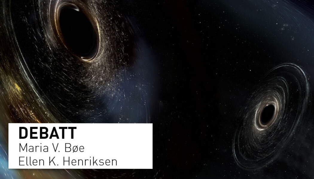 Illustrasjonen viser to svarte hòl er i ferd med å smelte saman. For ikkje lenge sidan fanga forskarar opp gravitasjonsbølgjer frå ei slik hending. Dette er ny forsking som truleg ikkje blir ein del av pensum for fysikkelevar på vidaregåande skule. Illustrasjonen viser to svarte hòl er i ferd med å smelte saman. For ikkje lenge sidan fanga forskarar opp gravitasjonsbølgjer frå ei slik hending. Dette er ny forsking som truleg ikkje blir ein del av pensum for fysikkelevar på vidaregåande skule.