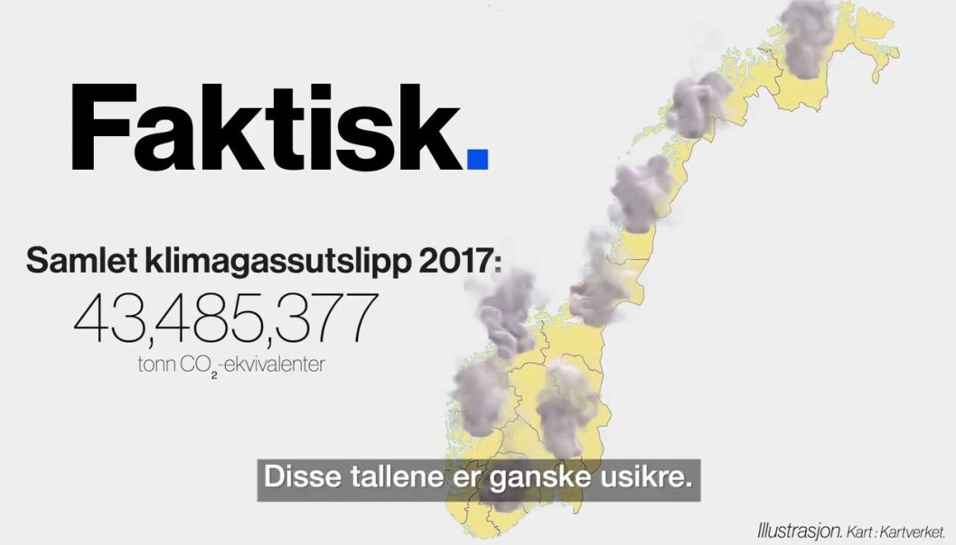 Vi gir tydelig uttrykk for at tallene vi baserer oss på er usikre, og at de bare gir et inntrykk av utslippene i sentrale og mindre sentrale strøk, skriver ansvarlig redaktør i Faktisk.no, Kristoffer Egeberg. Vi gir tydelig uttrykk for at tallene vi baserer oss på er usikre, og at de bare gir et inntrykk av utslippene i sentrale og mindre sentrale strøk, skriver ansvarlig redaktør i Faktisk.no, Kristoffer Egeberg.