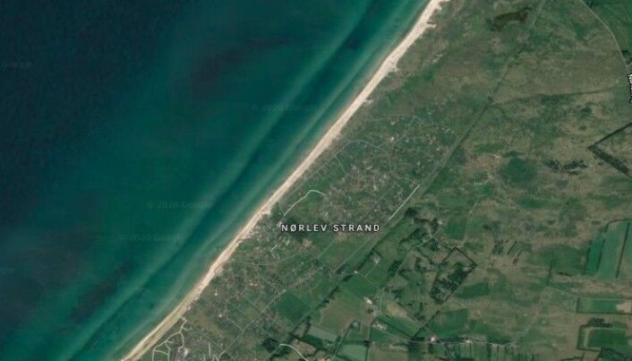 Satellittfoto av Nørlev Strand, som ligger ved Skallerup Klit. Satellittfoto av Nørlev Strand, som ligger ved Skallerup Klit.