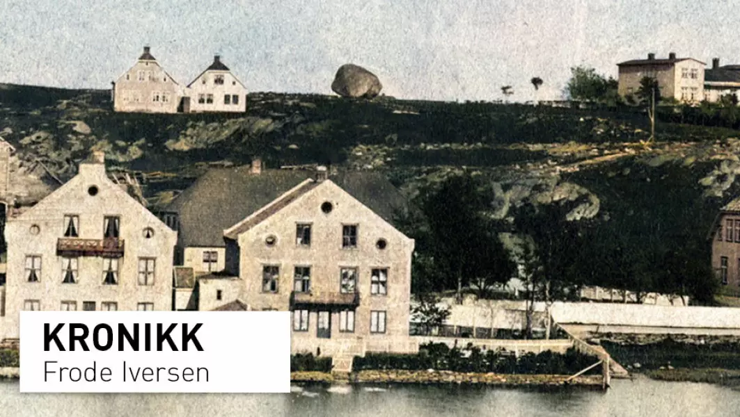 Kongssteinen ble fjernet omkring 1890. Var den staven i navnet Stavanger? Dette fotografiet er fra rundt år 1867, og er forstørret og kunstig farget.
