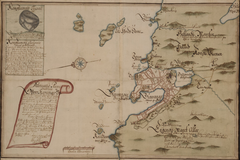 På Stavangers eldste bykart 1726 er Kongssteinen tegnet inn med mål.