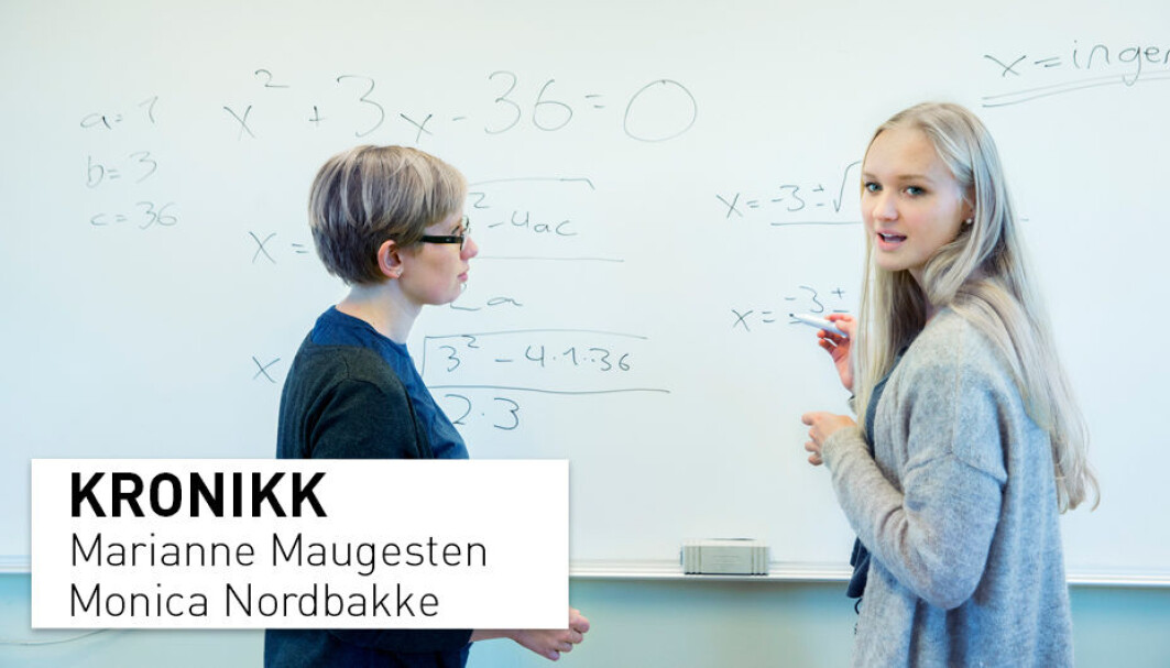 For å oppnå forståelsen som dybdelæring innebærer, skal elevene samarbeide og samtale i matematikkfaget. I vår, og kanskje også din skolegang, var dette utenkelig. Da var matematikkfaget «den stille timens fag», skriver Marianne Maugesten og Monica Nordbakke. For å oppnå forståelsen som dybdelæring innebærer, skal elevene samarbeide og samtale i matematikkfaget. I vår, og kanskje også din skolegang, var dette utenkelig. Da var matematikkfaget «den stille timens fag», skriver Marianne Maugesten og Monica Nordbakke.
