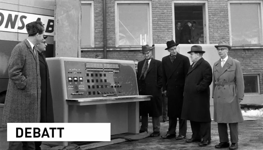 Hva kunne disse herrene ved Meteorologisk institutt si med sikkerhet om de forestående klimaendringene da de inspiserte denne topp moderne datamaskinen i 1961?