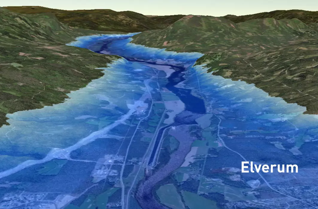 Flommen fra Nedre Glomsjø var mer enn fem ganger større enn Amazonas målt i vannmasser, og langt mer enn tusen ganger større enn dagens Glomma. Illustrasjonen viser hvordan flomvannet strømmet gjennom Elverum-området.
