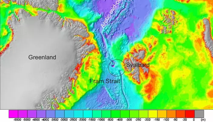 Dybdekart over ekspedisjonsområdet utenfor Svalbard.