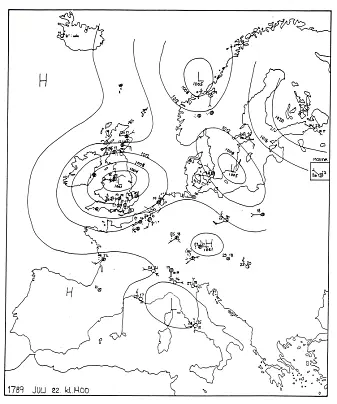 Værsystemene i Europa 22. juli 1789.