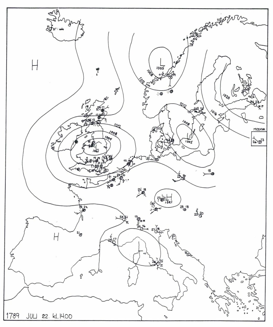 Værsystemene i Europa 22. juli 1789.