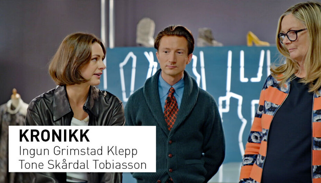 I programmet Symesterskapet som ble vist på NRK 21. september ble en gjenskapning av et norsk tekstil fra mellom år 230 og 390 vist frem og brukt til å sy moderne, fremtidsrettet design. Her ser vi kronikkforfatter Tone Skårdal Tobiasson (t.h.) sammen dommerne Jenny Skavlan (t.v.) og Andreas Kristoffer Feet. I programmet Symesterskapet som ble vist på NRK 21. september ble en gjenskapning av et norsk tekstil fra mellom år 230 og 390 vist frem og brukt til å sy moderne, fremtidsrettet design. Her ser vi kronikkforfatter Tone Skårdal Tobiasson (t.h.) sammen dommerne Jenny Skavlan (t.v.) og Andreas Kristoffer Feet.