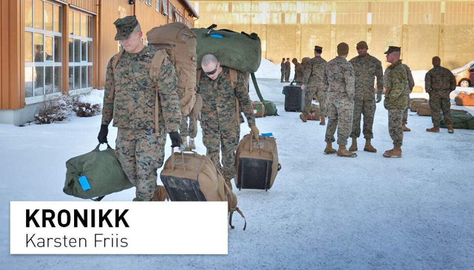 Kritikere mener avtalen om forsvarssamarbeid med USA «vil gi USA et historisk fotfeste i Norge» og «i praksis» amerikanske militærbaser i Norge, skriver Karsten Friis. Her fra Stjørdal i 2017 da amerikanske soldater ankom trening under vinterforhold med norske avdelinger.