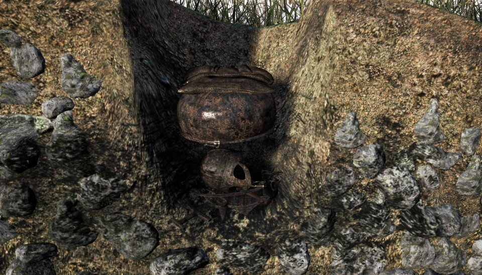 Jernkjelen som lå over og dekket det meste av gjenstandene i funnet, ser ut til å ha vært satt ned under selve brannflaket. Dette er en gravskikk som er uvanlig på Østlandet i vikingtiden.