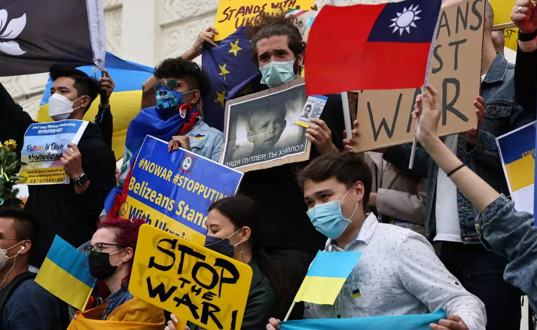 En demonstrasjon mot krigen i Ukraina i Taiwans hovedstad Taipei 6. mars.