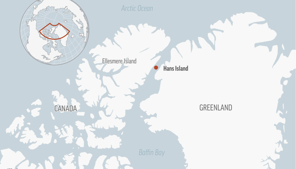 Hans øy ligger mellom Canada og Grønland.