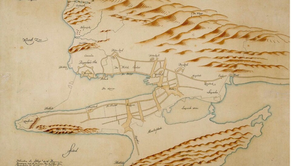 Kart over Bergen fra 1646. Bergen er et meget godt eksempel på en naturlig havn. Det er også et eksempel på en liberal havneby, med tidlig demokratisk kultur.