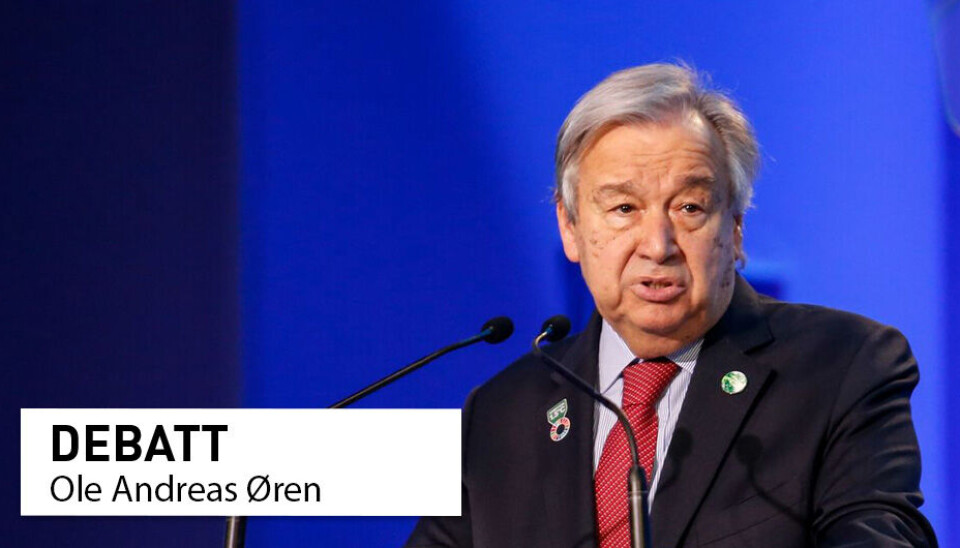 FNs klimapanel anslår at den globale oppvarmingen går mot 2,5 grader. Det er for optimistisk, mener innleggsforfatteren. På bildet er FNs generalsekretær, António Guterres, som flere ganger har understreket alvorligheten i klimaendringene.