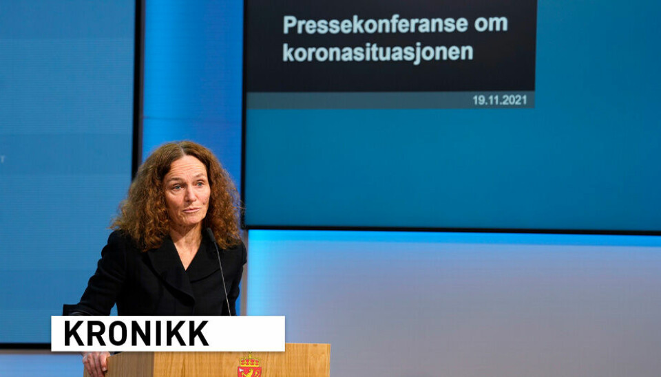 Folkehelseinstituttet (FHI) hadde en fremtredende rolle på Regjeringens pressekonferanser om COVID-19 i 2020. Avbildet er avtroppende FHI-direktør Camilla Stoltenberg.