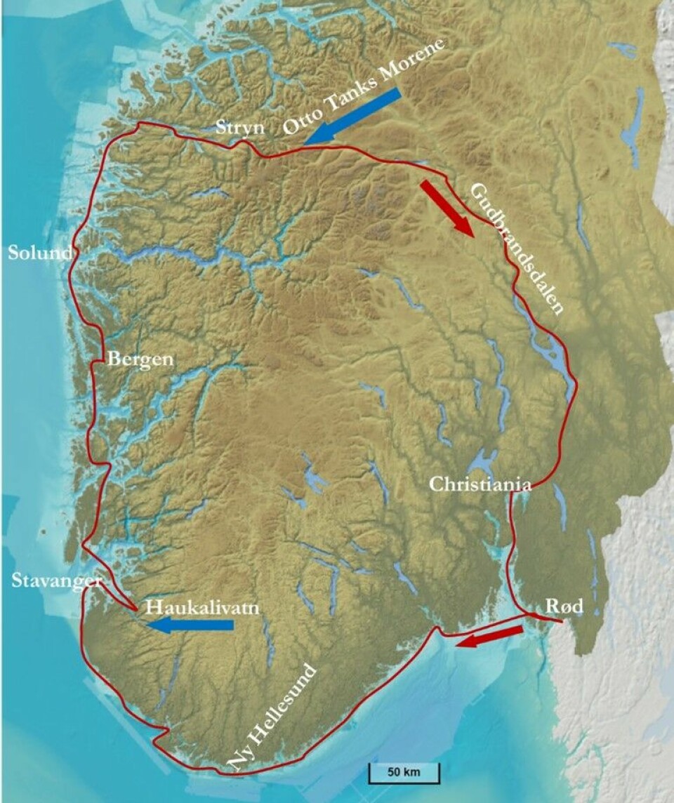 Kart over Jens Esmarks reise.