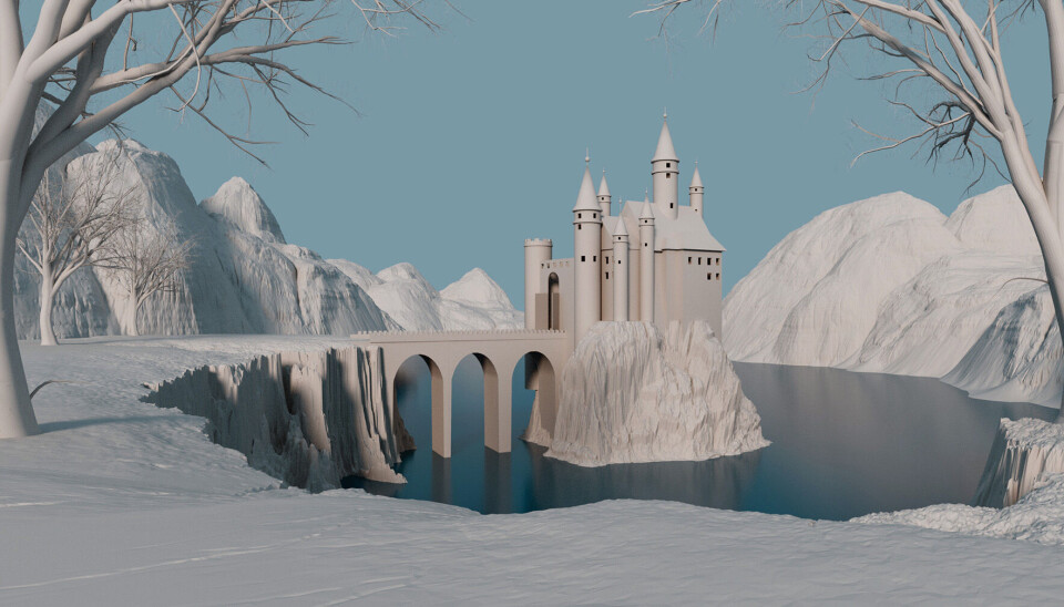3D-scenen er nå detaljert og satt sammen med landskapet fra Gaea, og midlertidige trær er hentet fra et gratis arkiv.
