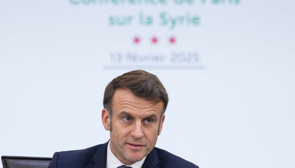 I Paris: Frankrikes president Emmanuel Macron taler under internasjonalt toppmøte om Syria, torsdag forrige uke.